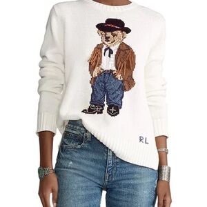 Ralph Lauren White Sweater with Cowboy Bear Design (read description)